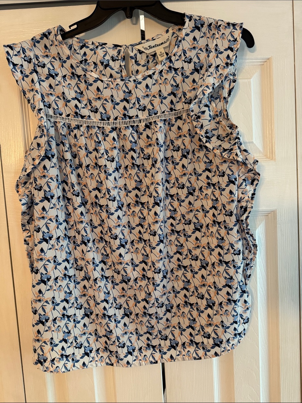 Tantrums Cream Sleeveless Floral Print Blouse with Blue Flowers